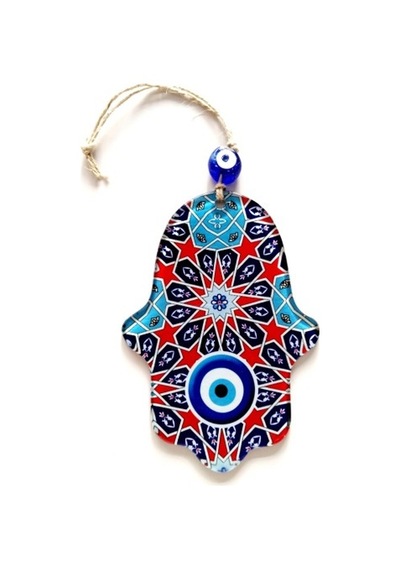 Yıldız Ve Nazar Boncuğu Desenli Fatma Ana Bereket Eli Füzyon Cam