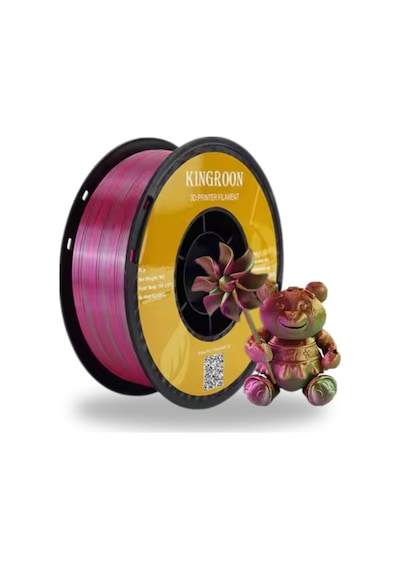Kingroon Üç Renk Silk Pla Filament - Altın, Yeşil, Kırmızı Mor - 1.75mm - 1kg