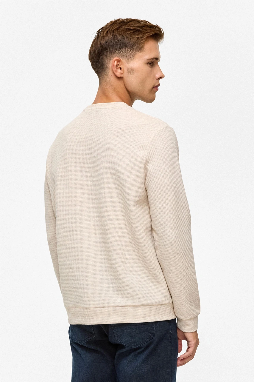 Süvari Bej Regular Düz Bisiklet Yaka Sweatshirt-38782 Bej