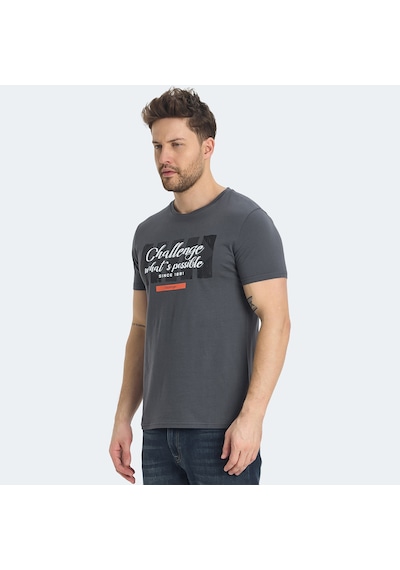Slazenger RATAN Erkek Baskılı Koyu Gri Tişört