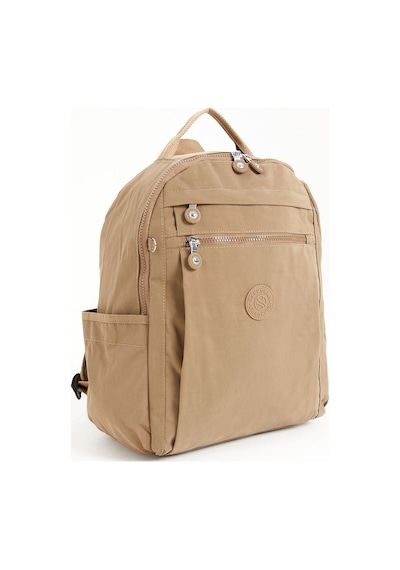 Sanmorris Unisex Suya Dayanıklı Krinkıl Kumaş Çok Gözlü Bej Laptop Okul Ve Sırt Çantası Bej