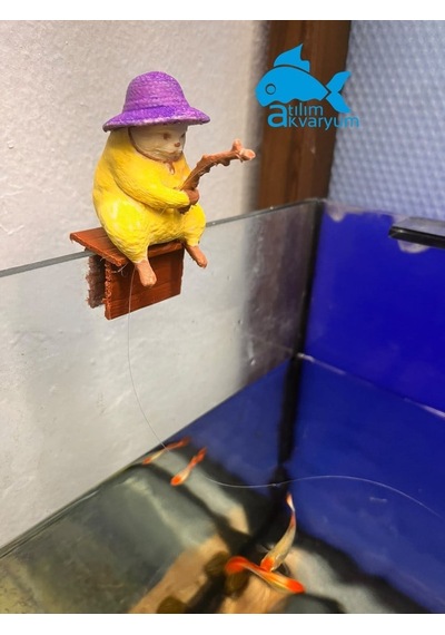 Balık Tutan Kedi Akvaryum Dekoru