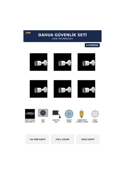 6 Kameralı 2mp Güvenlik Kamera Seti Gece Renkli Full Color Sesli Bullet 4tb 63 Gün Kayıt