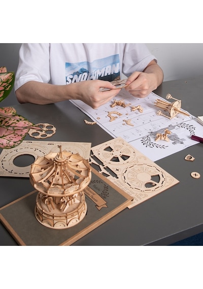 Rolife Tg404 Atlı Karınca Merry-go-round Dıy Minyatür Maket Model Ahşap 3d Wooden Puzzle Model Kit Dekoratif Hobi Seti Ahşap Maket