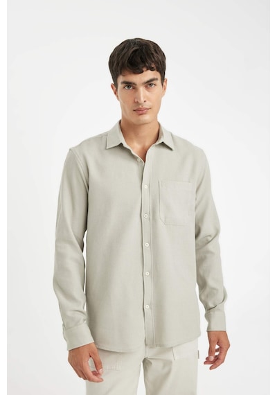 DeFacto %100 Pamuk Regular Fit Waffle Basic Düz Uzun Kollu Gömlek D1058AX24AUGR322