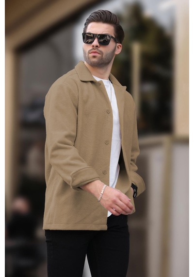 Madmext Camel Düğmeli Erkek Polar Gömlek 6753 Camel