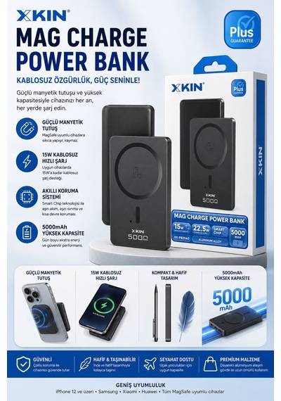 iPhone 12 Uyumlu Uyumlu Magsafe Manyetik Powerbank 5000mah Siyah