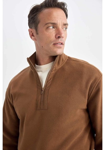 DeFacto Relax Fit Dik Yaka Fermuarlı Polar Sweatshirt D2688AX24AUBN164