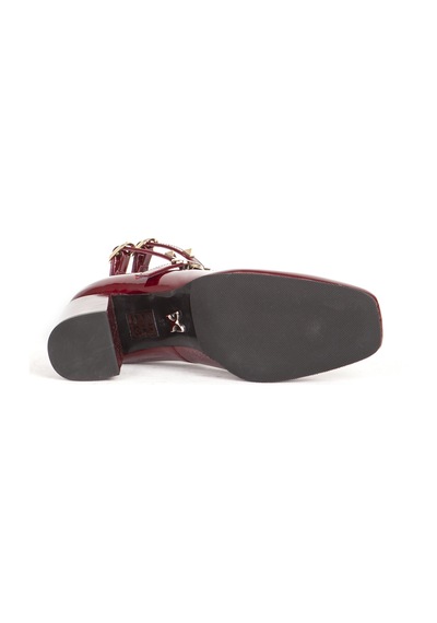 Dericlub Kadın Kare Burunlu Bilek Bağlama Platform Topuklu Ayakkabı Pl 23023 Cherry Bordo