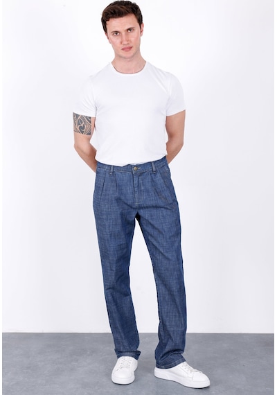 HLT Jeans Erkek Koyu Mavi Yazlık Çift Pileli Rahat Kesim Beli Lastikli Bol Paça Baggy Pantolon Albert-1994