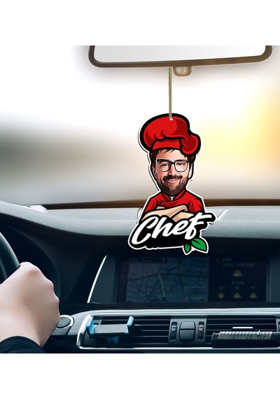 Kişiye Özel Bay Chef Karikatürlü Ahşap Araba Dikiz Ayna Süsü-10