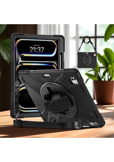 Apple İpad Pro 13 2024 Kılıf Maksimum Korumalı Askılı El Tutamaçlı Kılıf Arka Kapak