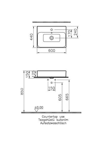 Nuo 60 Cm Orta Armatür Delikli Lavabo 7435b003-0631 Beyaz