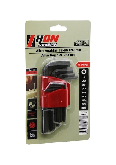 Hon 9 Parça Siyah Kısa Düz 120mm Alyan Anahtar Takımı Brkt-702279