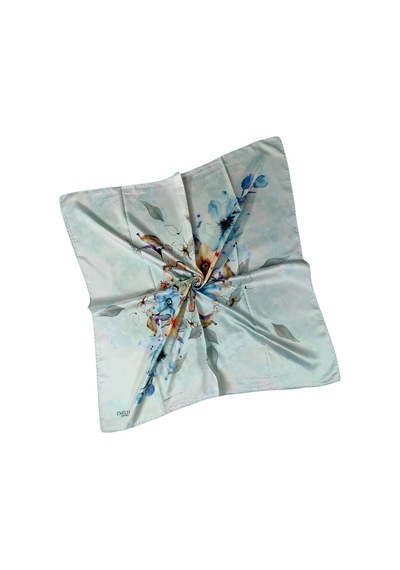 Mim Eşarp Emilya Rayon Çiçek Desenli Eşarp 90x90 Cm Açık Mint - Mavi
