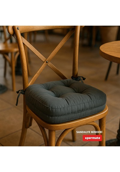Sandalye Minderi 2'li Set 42x42x8 Cm Kalın Çift Kat Pofidik Minder Yıkanabilir Fermuarlı Su Ve Yağ İtici Antrasit Çok Renkli