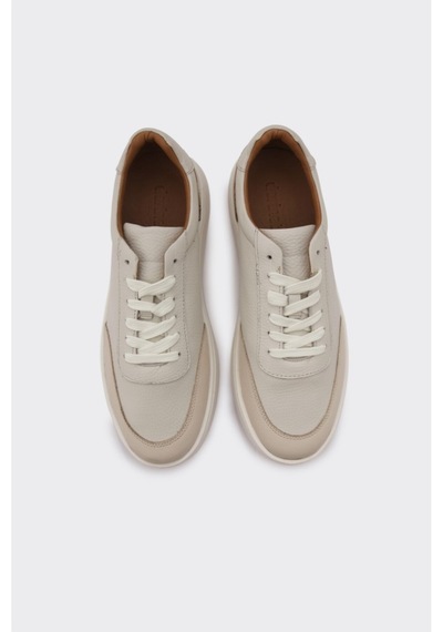 Derinet Hakiki Deri Bağcıklı Erkek Sneaker Bej Bej