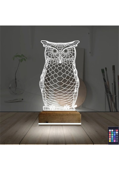 Luvivia Baykuş Tasarım 3d Lamba - Masa Gece Lambası Şeffaf