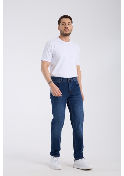 Erkek Pantolon Mavi Regular Fit Fermuarlı Jeans Mavi