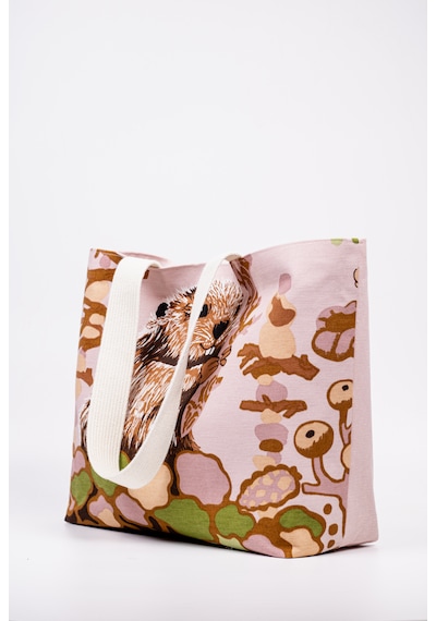 Fabric Craft Bag Omuz Çanta Desenli Keten Pembe - Yeşil