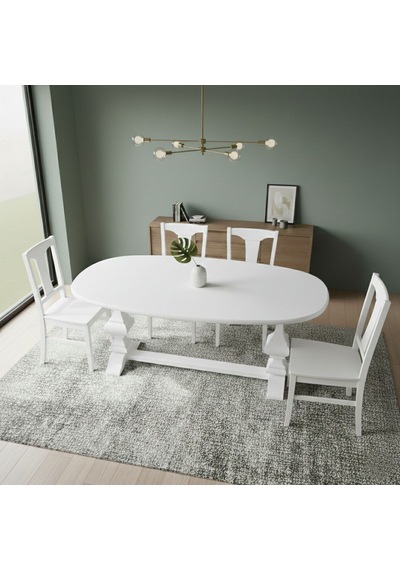 Orleans Fransız Still Oval Ahşap Yemek Masası 90x180 Beyaz