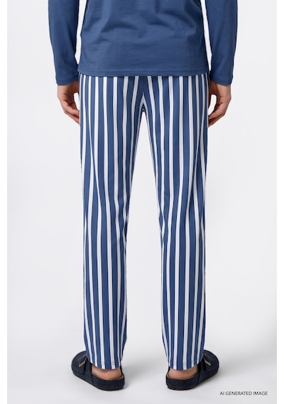 Ac&Co / Altınyıldız Classics Erkek Indıgo 2'li %100 Pamuk Yumuşak Dokulu Yan Cepli Çizgili Pijama Takımı İndigo