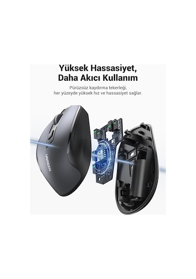 Ugreen 4.000 Dpı Ergonomik Sessiz Kablosuz Optik Mouse, 90545 -