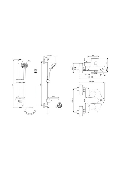 Ideal Standard Cerafine O Banyo Bataryası + Idealrain Duş Seti, 2 Fonksiyonlu, Krom, 2 Parça Is.35.02.01.01 Krom