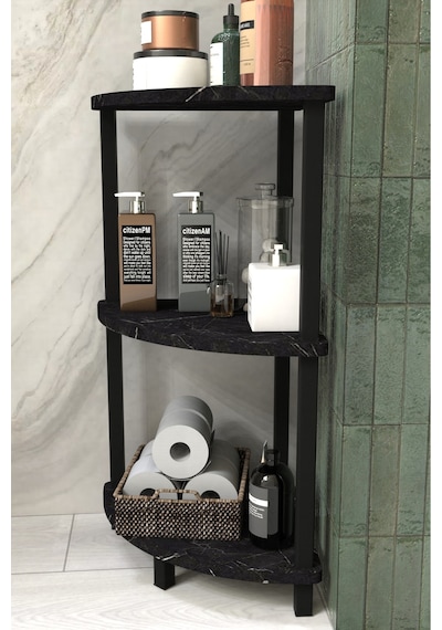 Decoline Banyo Rafı 3 Katlı Moblen Modern Organizer Depolama Ünitesi-siyah Mermer Siyah Mermer