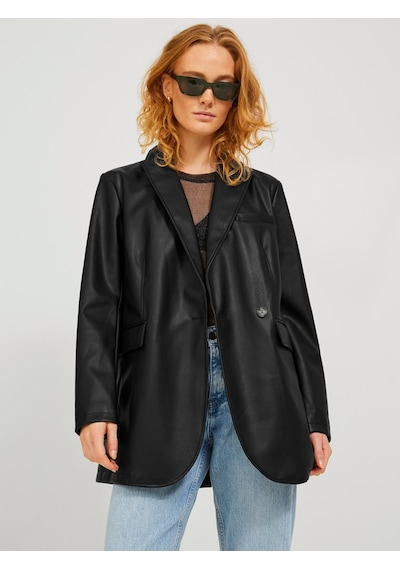 Jack&jones Jjxx Oversize Uzun Kol Deri Kadın Ceket - Minimalist Tarz Siyah