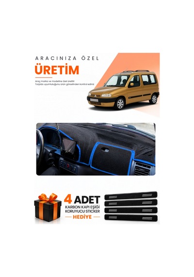 Cıtroen Berlingo M49 1996-2001 Uyumlu Torpido Koruma Örtüsü Oto Kılıfı - Siyah Mavi
