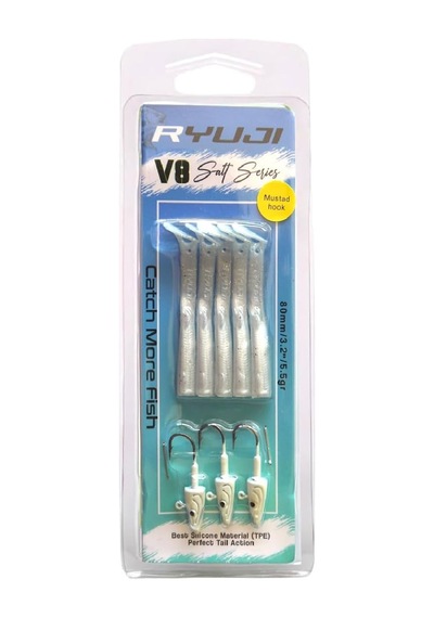 Ryuji V8 8cm 5.5gr Silikon Yem Set 3+5 Pearl Glow