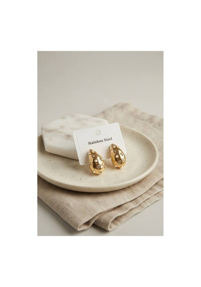 316l Çelik Gold Renk Taşlı Damla Model Küpe Tj-bkp12028 Evimdeyokyok