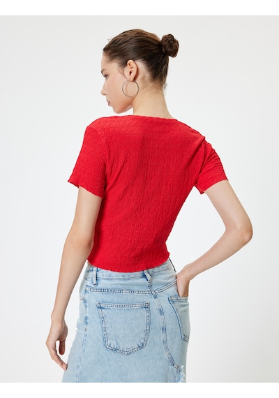 Koton Bürümcük Tişört Crop Kısa Kollu Bisiklet Yaka Slim Fit Kırmızı 4sal11110ık Kırmızı