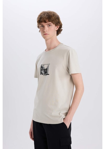 DeFacto %100 Pamuk Slim Fit Dar Kesim Bisiklet Yaka Baskılı Kısa Kollu Tişört C2133AX24AUGR437