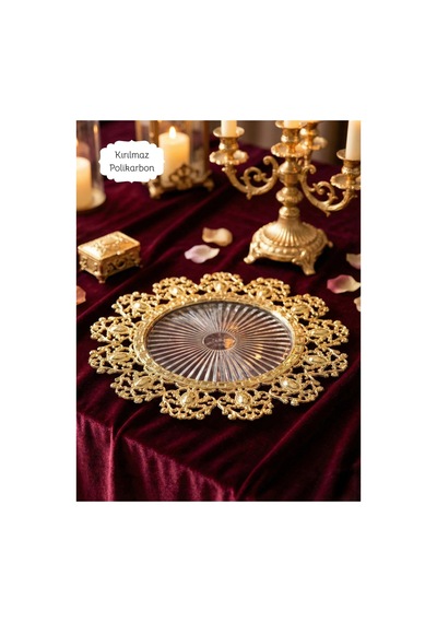 6 Adet Set Gold Detaylı Şeffaf Supla 30 Cm - Lüks Amerikan Servis Ve Yemek Masası Dekorasyonu Altın - 825371864 Altın