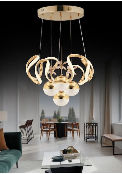 Kumandalı 3 Renk Işık Özellikli 4 Toplu Modern Gold Kaplama Sarkıt Led Avize Salon Avize Gold