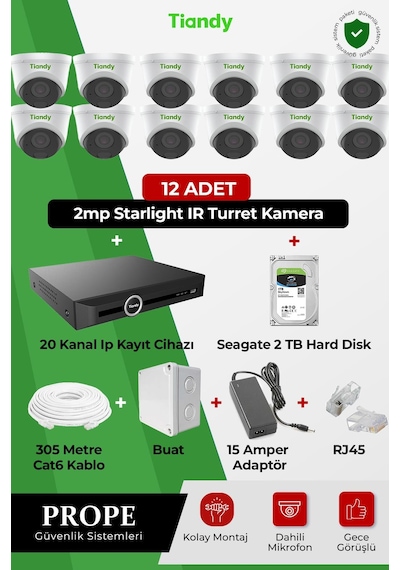 Tiandy 12 Kameralı Dome Full Sistem Paketi