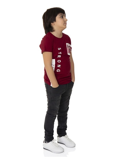 Toontoy Kids Toontoy Erkek Çocuk T-shirt Strong Baskılı Bordo