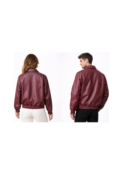 Unisex Oversize Deri Ceket - Çift Kombinleri Bordo Deri
