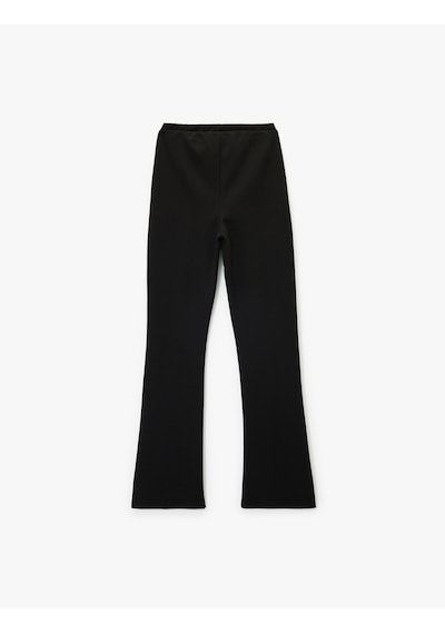 Koton Nervürlü Pamuklu Slim Fit İspanyol Paça Tayt Pantolon Siyah 6wal40099ık Siyah