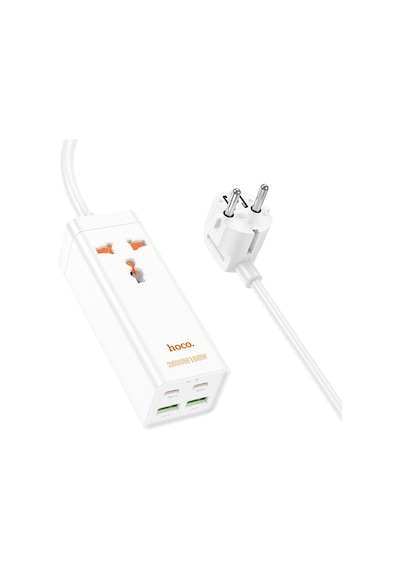 Hoco Ac10a Barry Pd65w 2type-c+2usb Bağlantı Noktaları, 1 Soketli Masaüstü Şarj Cihazı, Kablo Uzunluğu: 1.5m, Ab Fiş Beyaz