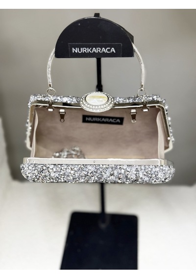 Nurkaraca 25y3593 Saplı Taşlı Kasalı Abiye Çanta Kadın 18x12 Çok Renkli