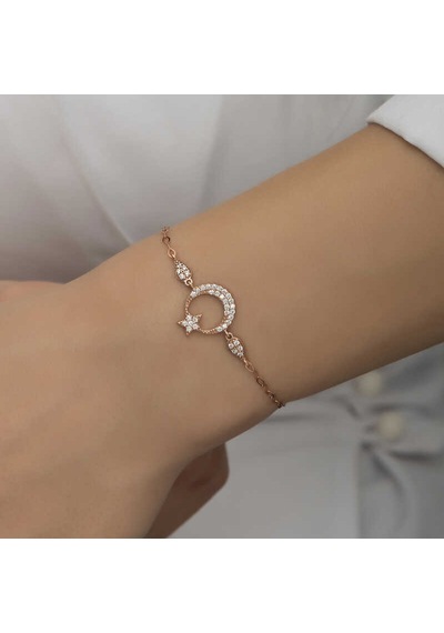 Gümüş Rose Ay Yıldız Kadın Bileklik Sl5247 Gümüş