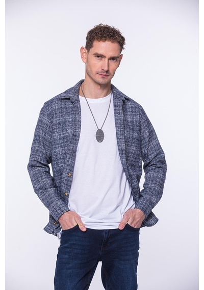Oversize Oduncu Yumuşak Dokulu %100 Cotton Hediye Kutulu Erkek Gömlek Fs-002168 - Lacivert-1745