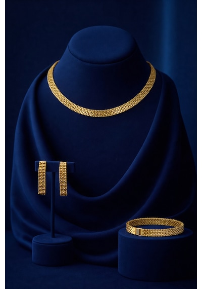 Elarisse Altın Kaplama New Design Lux Kolye Bileklik Küpe Takı Seti Düğün&özel Günlük