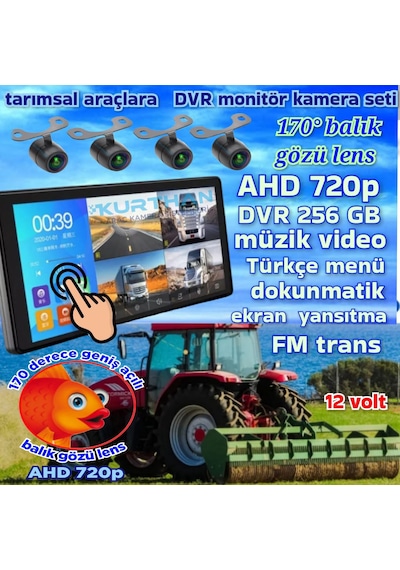 4 Adet Balık Gözü Lens Ahd 720p 170'' Kamera 10.36'' Dokunmatik Ekran Video Müzik Dvr 256 Gb 12 V