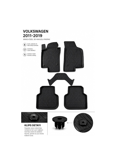 Volkswagen Jetta 2011-2019 3d Havuzlu Paspas Seti Su Geçirmez Kaymaz Siyah 5 Parça