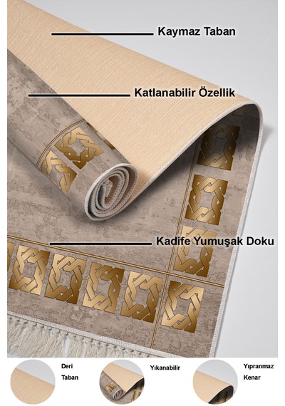 Dekoreko Kaymaz Taban Djt Salon Halısı Yıldız Deri Saçaklı Modern 691m Camel