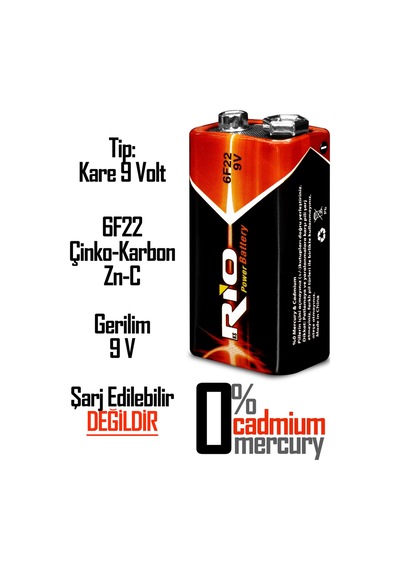 Rio 4lü 9v Volt Kare Pil Elektronik Pili Çinko Karbon Pil Zn-c 9 V
